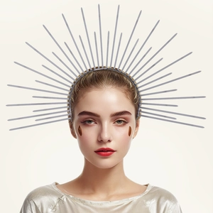 Golden sunburst halo headband crown for Halloween cosplay and creative fashion styling