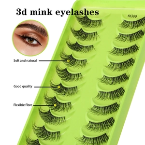 Detail of 3D mink eyelashes YK309 with soft flexible fibers and model wearing effect