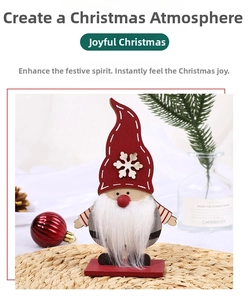 Creative wooden Christmas gnome desk decoration with red snowflake hat and base