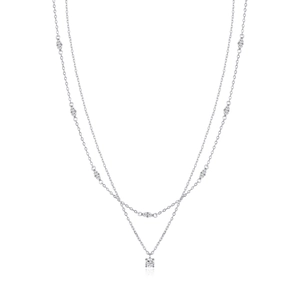 Double-layer S925 sterling silver necklace with Moissanite stones and solitaire pendant