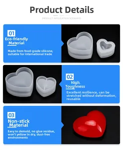 Detailed view of flexible heart-shaped silicone molds for 3D resin casting and DIY crafts