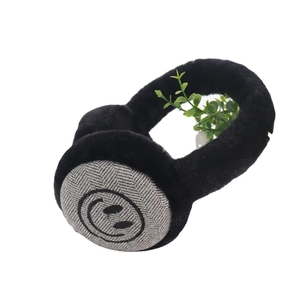 Paraorecchie invernali in peluche per bambini con motivo a sorriso in nero e grigio