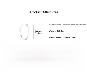 Detail showing the dimensions and materials of this layered long faux pearl necklace