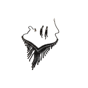 Parure de bijoux de mariée en zircon noir avec collier à pampilles et boucles d'oreilles