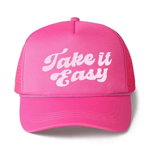 Casquette trucker rose vif avec broderie Take It Easy et filet arrière respirant
