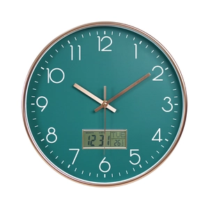 Round Wall Clock Plastic Silent Quartz Movement LCD Display Temperature Date Week Numeric Dial Modern Decor For Home Office