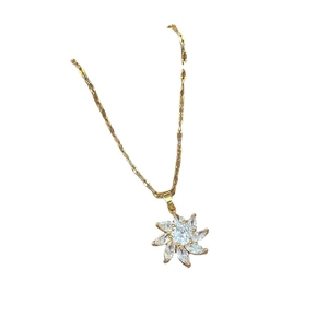 Titanium sunflower necklace with marquise-cut crystals and gold-plated chain