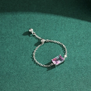 Adjustable S925 silver ring featuring a gradient pink tourmaline-style rectangular stone