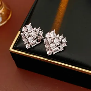 Luxury heart-shaped stud earrings with zircon inlay on premium black leather gift box