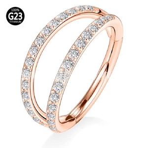 Rose gold G23 titanium double row hinged clicker ring with sparkling crystals