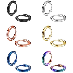 Unisex stainless steel hoop earrings set in black, silver, rose gold, and multi-color