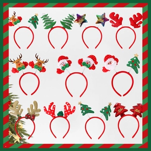 Variety set of 11 Christmas headbands with sequins, reindeer antlers and Xmas tree designs