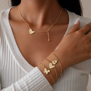 Irregular Wrinkled Heart Butterfly Gourd Pendant Copper Necklace Bracelet Hammered Metal Jewelry Vintage Niche For Women