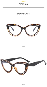 Detail of cat-eye TR90 frames in demi and black colors showing front and side views