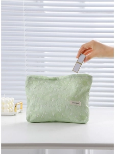 Minimalist jacquard portable travel toiletry bag with spiral texture for cosmetics