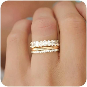 Anelli Sovrapponibili Rame Zirconia Geometrico Pera Marquise Taglio Lusso Matrimonio Banchetto Gioielli Eleganti Per Donne