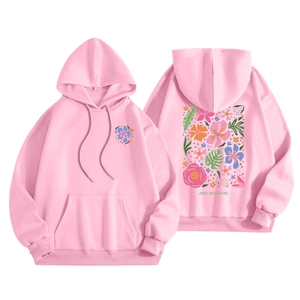 Felpa rosa in pile con stampa floreale e scritta Just As You Are sul retro per unisex