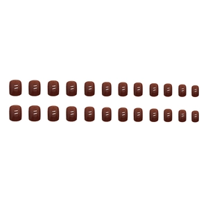 Glossy red-brown short square press-on nails set with 24 pieces in 12 various sizes
