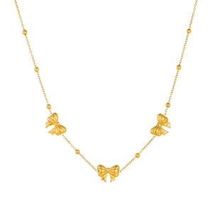 Minimalist gold-plated stainless steel bead chain necklace with cute bow pendants