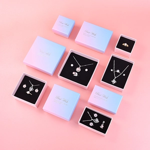 Pink and blue gradient jewelry gift boxes with gold Best Wish text for rings and necklaces