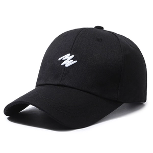 Classic black cotton baseball cap with white wave embroidery logo for outdoor sports