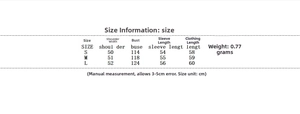Tableau des tailles pour veste en fausse fourrure rétro avec mesures en centimètres