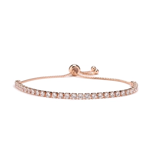 Elegant 3mm rose gold adjustable tennis bracelet with round cubic zirconia in 4-claw setting