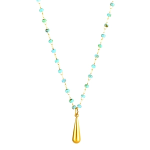 18K gold-plated beaded necklace with turquoise stones and a minimalist teardrop pendant