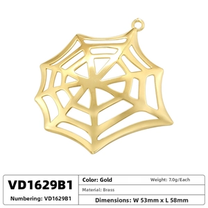 Spider web brass pendant in gold finish with 53mm by 58mm dimension and weight specs