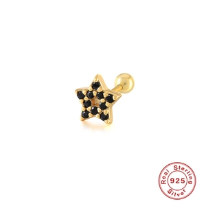 Detailed close-up of a 925 sterling silver star stud earring with black pavé crystals
