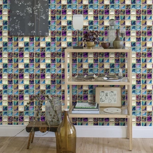 Waterproof colorful mosaic wall stickers for kitchen tile with glossy vibrant pattern