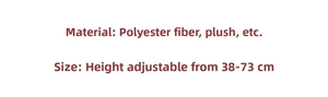 Detailed spec view of the retractable plush toy showing height adjustable from 38 to 73cm