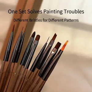Set de 8 pinceaux nail art professionnels avec manches ambrés pour dessin et dégradé