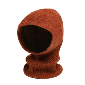 Reddish brown knit balaclava hat with ribbed neck gaiter for winter warm protection
