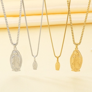 Vintage Virgin Mary pendant necklaces in gold and silver finish with box chains