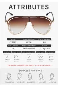 Detailed size specifications and dimensions for these oversized shield fashion sunglasses