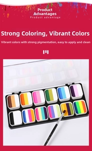 Macro shot of 12-color water-soluble face body paint palette with a professional art brush