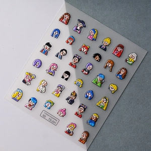 Cartoon oil painting 5D embossed nail stickers featuring Mona Lisa and Pearl Earring Girl