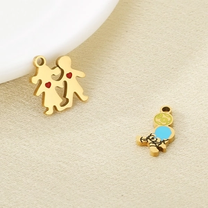 Golden stainless steel couple and astronaut pendants with colorful enamel details