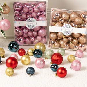 Set of 26 assorted Christmas tree ornaments with matte, shiny, and glitter finishes