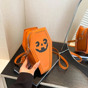 Halloween Coffin Shape Crossbody Bag PU Leather Pumpkin Ghost Face Shoulder Bag Novelty Party Purse For Women