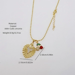 Collana placcata oro 18K con ciondoli a cuore e ciliegia e zirconi cubici AAA+