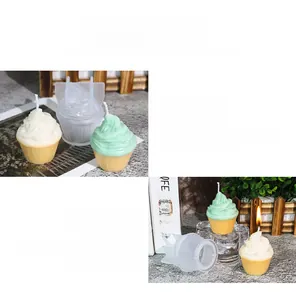 Macro detail of 3D cupcake silicone mold and two-tone layered scented candle crafts