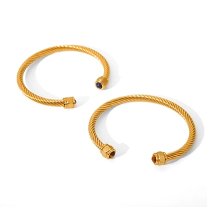 Classic gold twisted cable cuff bracelet set with blue and brown gemstones for women