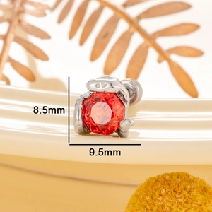 Silver snake ear stud with red rose cut gemstone measuring 9.5mm by 8.5mm