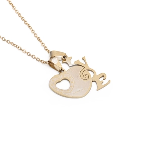Collier Pendentif Cœur LOVE Acier Inoxydable Doré Gravé Love You Bijoux Pour Femmes Cadeau Fête Des Mères