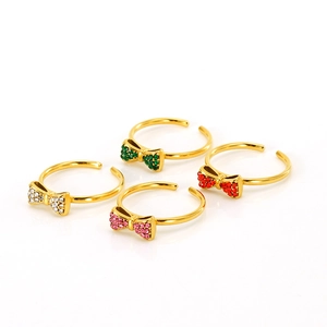 Bow Knot Adjustable Ring 18K Gold Plated Stainless Steel With Sparkly Colorful Zircon Minimalist Elegant Jewelry For Women