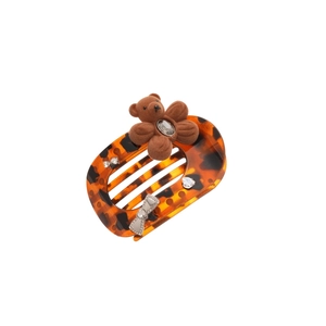 Cute teddy bear claw clip with tortoiseshell pattern and sparkling rhinestone accents