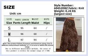 Detailed size guide table for high waist leopard print maxi skirt with knit fabric specs