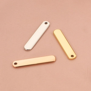 Polished rectangular stainless steel bar pendants in silver, gold, and rose gold finishes